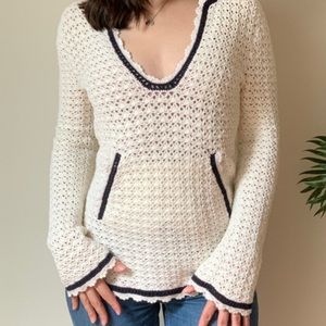 Tory Burch crochet sweater size small white navy